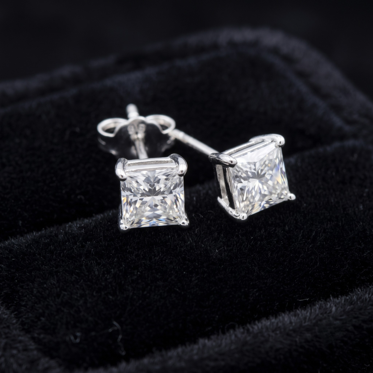 Princess Cut CZ Solitaire Studs | 925 Sterling Silver