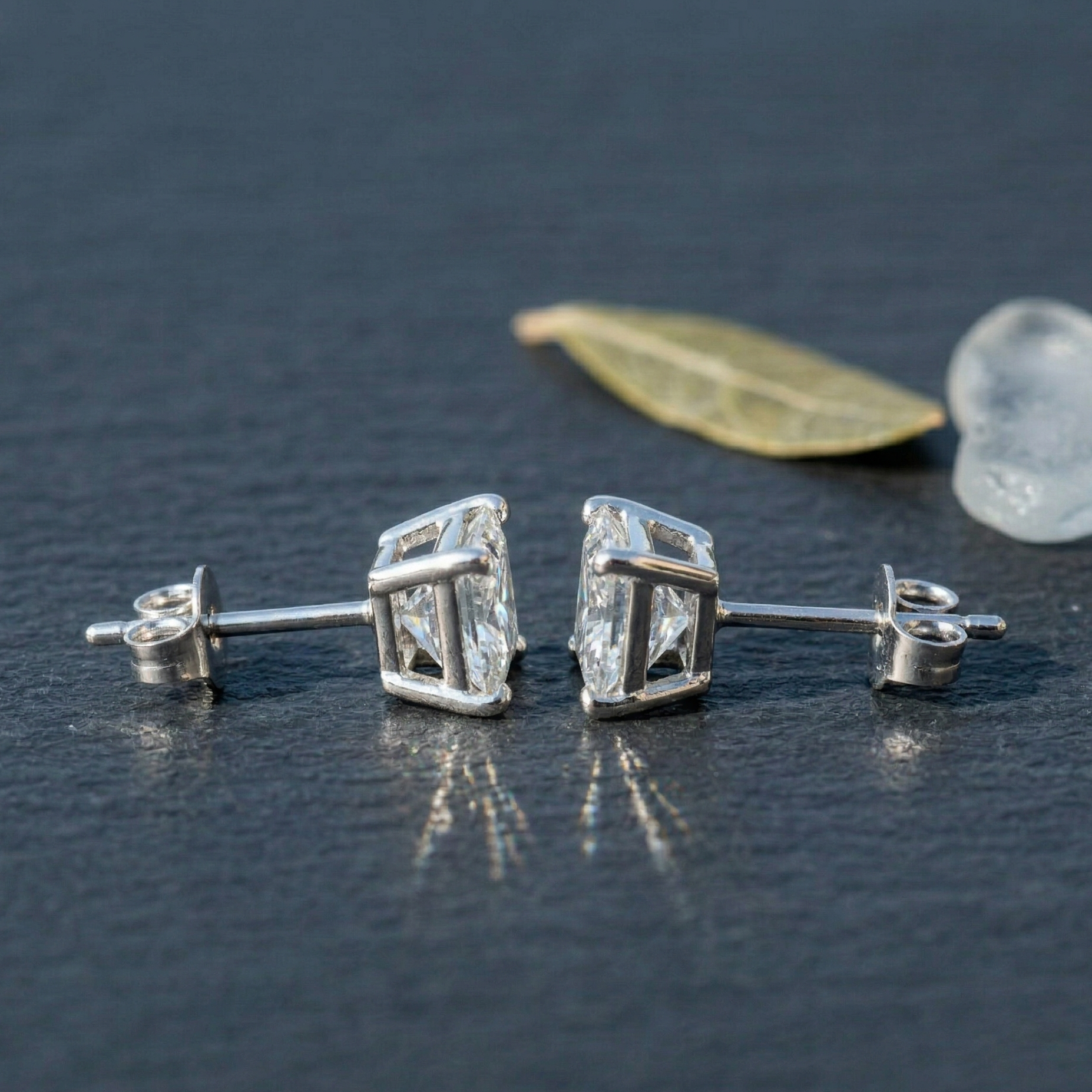 Modern Princess-Cut Solitaire Studs - 925 Sterling Silver