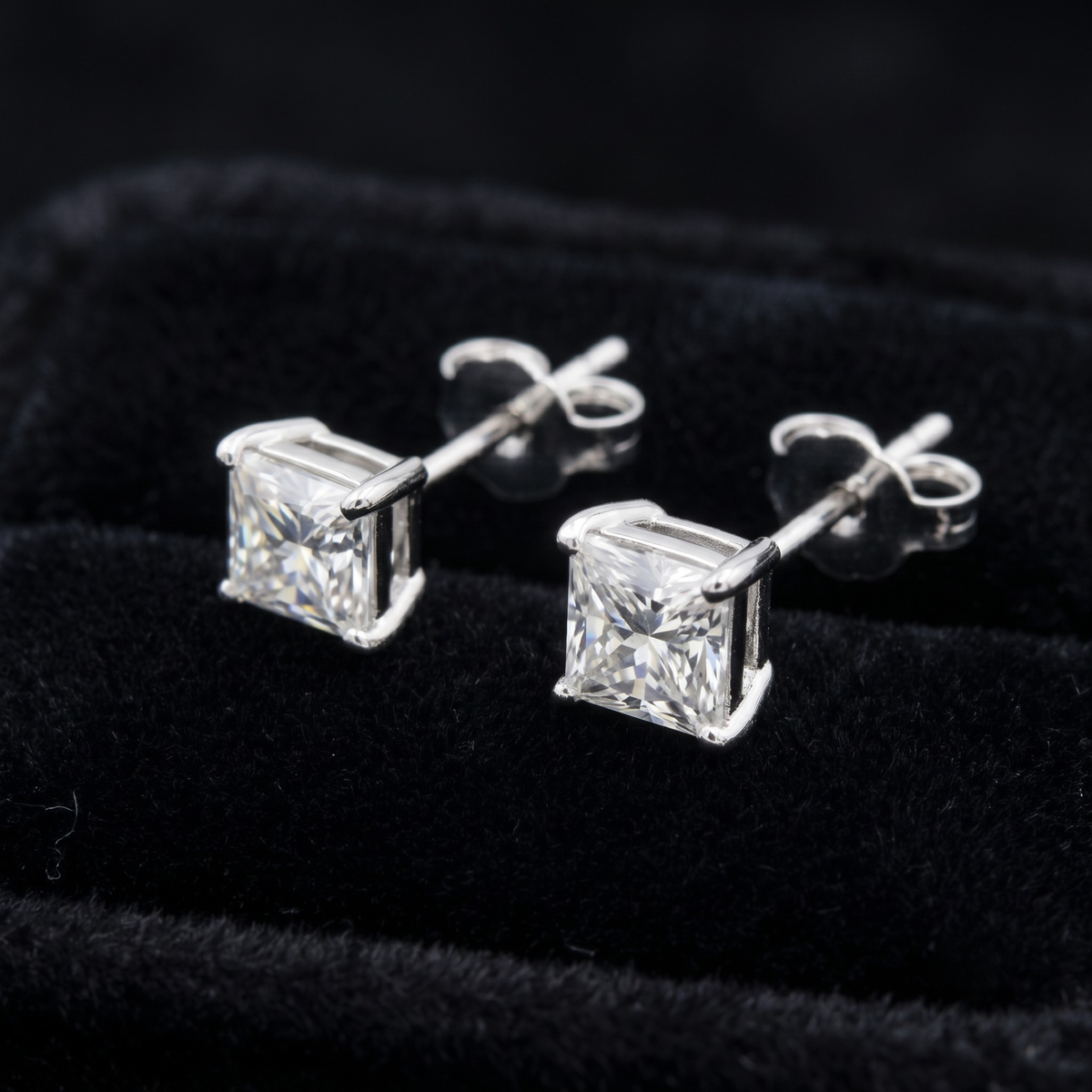 Princess Cut CZ Solitaire Studs | 925 Sterling Silver