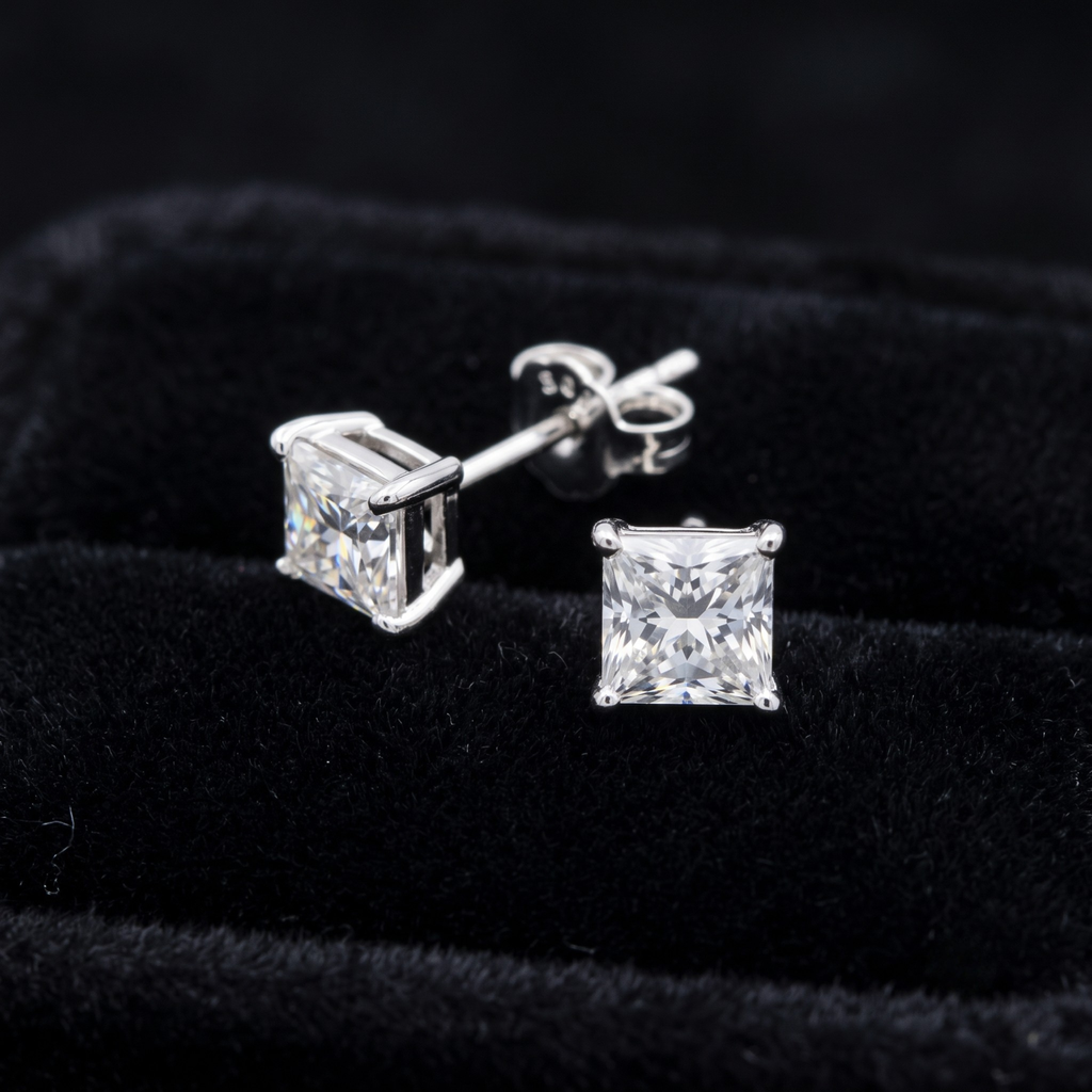 Princess Cut CZ Solitaire Studs | 925 Sterling Silver