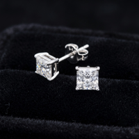 Princess Cut CZ Solitaire Studs | 925 Sterling Silver