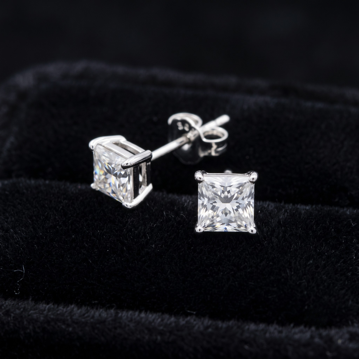 Princess Cut CZ Solitaire Studs | 925 Sterling Silver