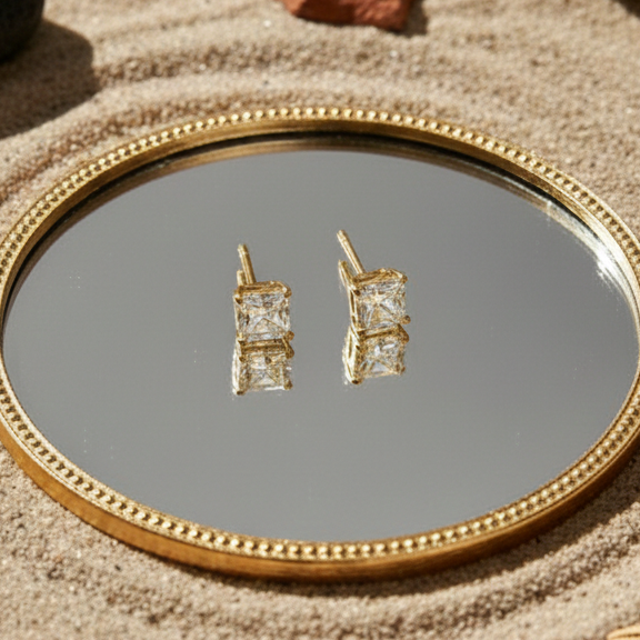 Princess Cut CZ Solitaire Studs | 925 Sterling Silver