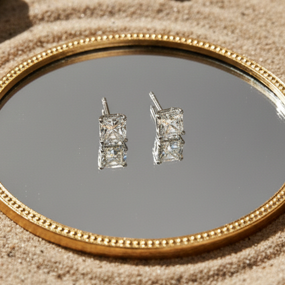 Princess Cut CZ Solitaire Studs | 925 Sterling Silver