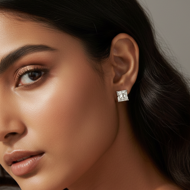 Princess Cut CZ Solitaire Studs | 925 Sterling Silver