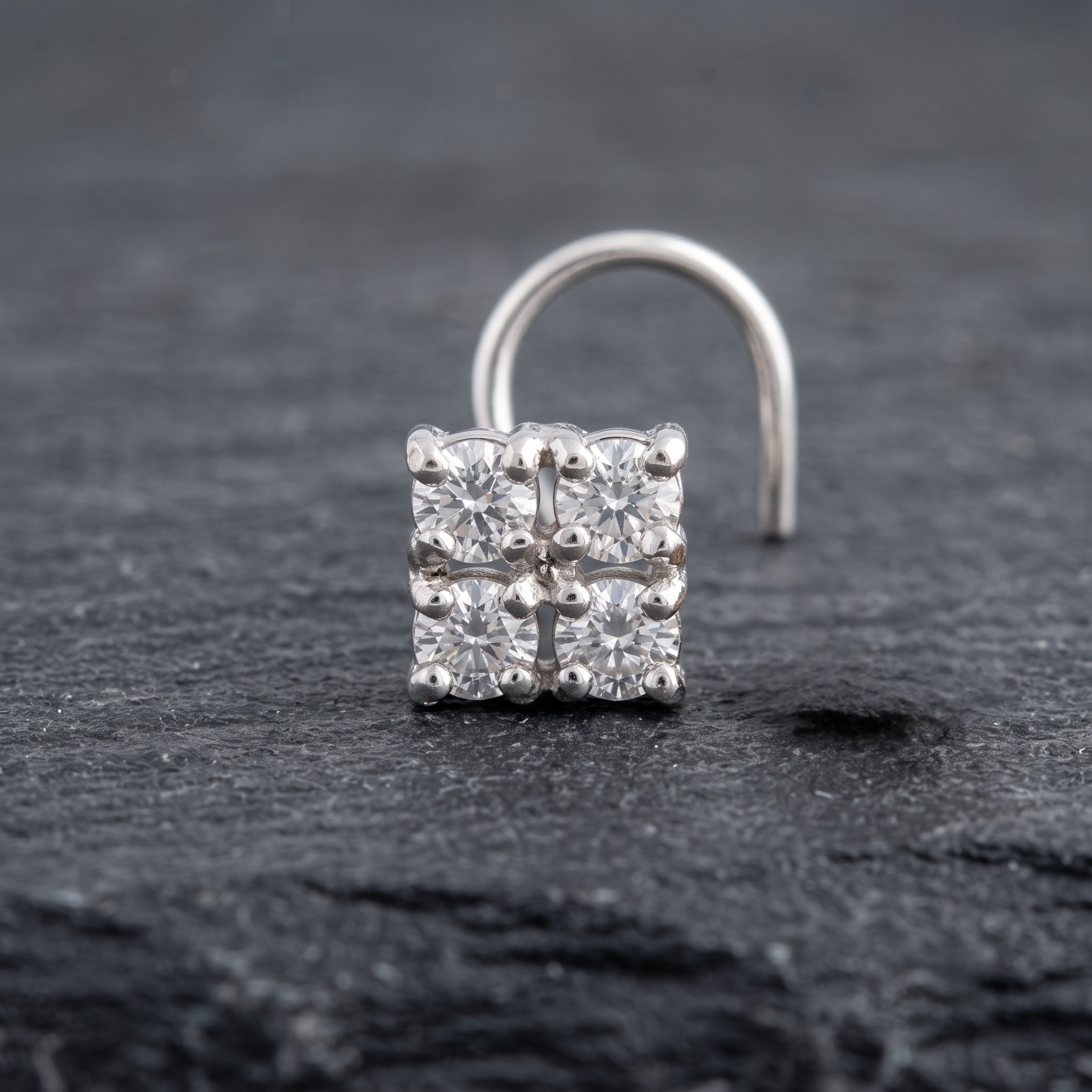 Quad Cluster Nose Pin in 925 Sterling Silver