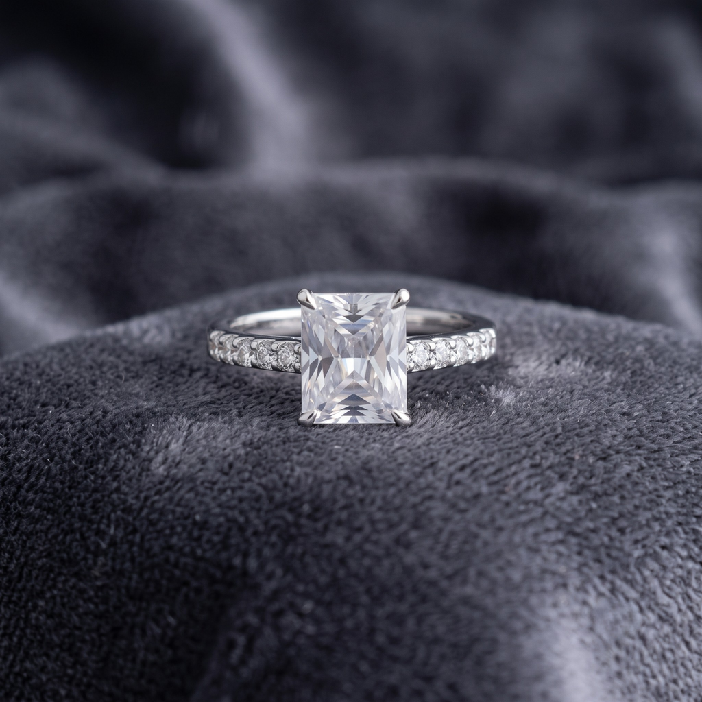 Classic Rectangular Solitaire Statement Ring in 925 Sterling Silver