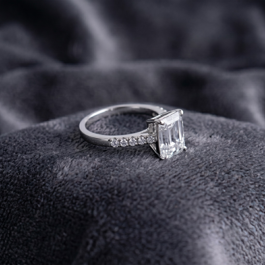 Classic Rectangular Solitaire Statement Ring in 925 Sterling Silver