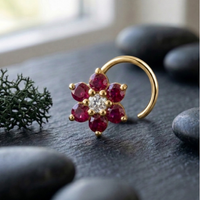 Ruby Daisy Nose Pin in 925 Sterling Silver
