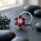 Ruby Daisy Nose Pin in 925 Sterling Silver