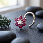 Ruby Daisy Nose Pin in 925 Sterling Silver