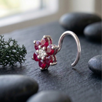 Ruby Daisy Nose Pin in 925 Sterling Silver