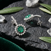 Emerald Green Round Halo Drop Earrings - 925 Sterling Silver
