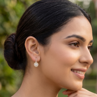 Gold Round Halo Drop Earrings - 925 Sterling Silver