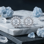 Round Starburst Halo Studs - 925 Sterling Silver