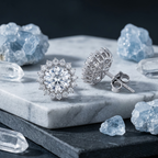 Round Starburst Halo Studs - 925 Sterling Silver