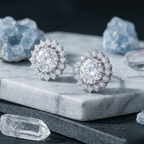 Round Starburst Halo Studs - 925 Sterling Silver