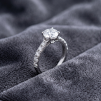 Round Cut Solitaire Ring with Pavé Band in 925 Sterling Silver