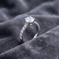 Round Cut Solitaire Ring with Pavé Band in 925 Sterling Silver