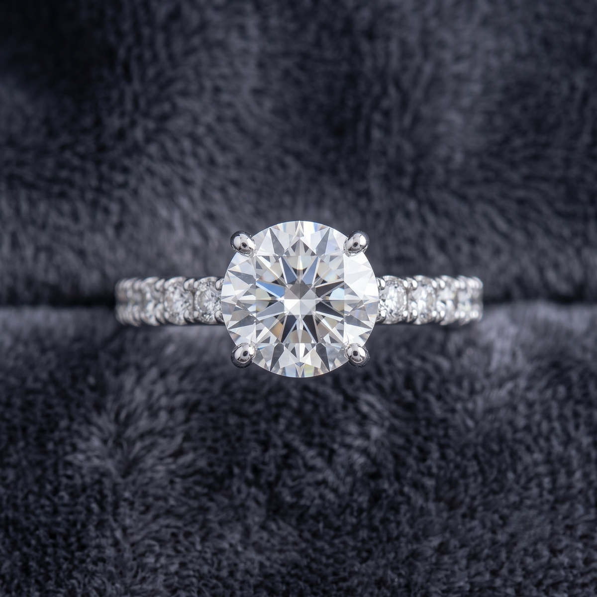 Round Cut Solitaire Ring with Pavé Band in 925 Sterling Silver