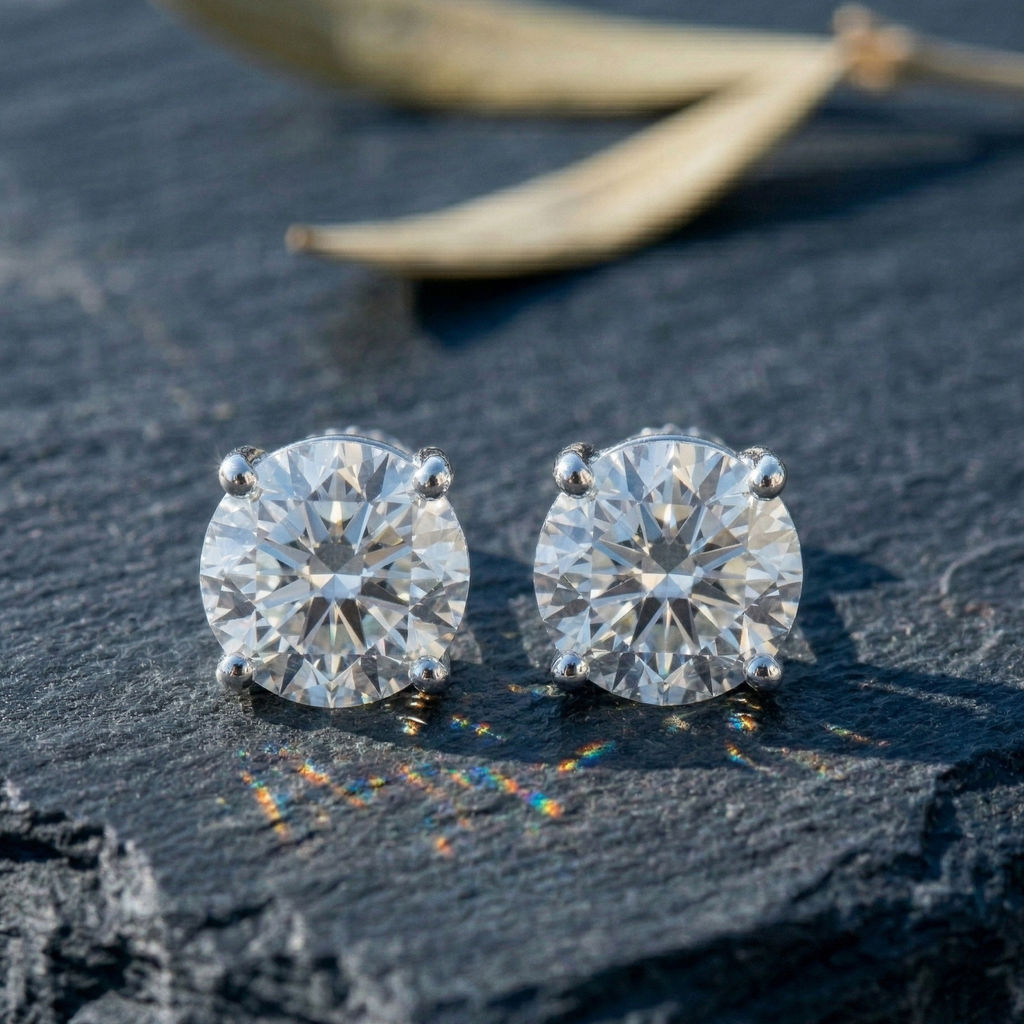 Classic Round Solitaire Studs - 925 Sterling Silver