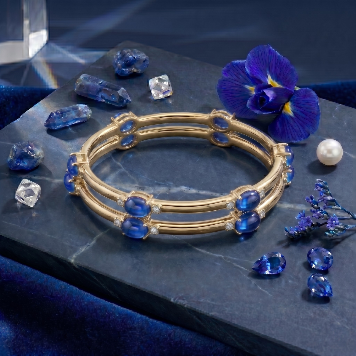 The Royal Sapphire Oval Bangle in 925 Sterling Silver
