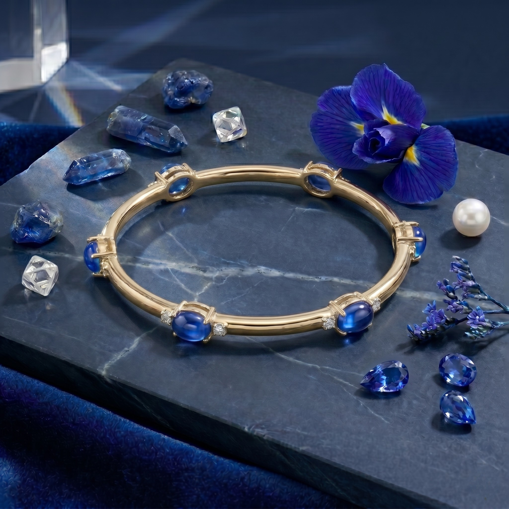 The Royal Sapphire Oval Bangle in 925 Sterling Silver