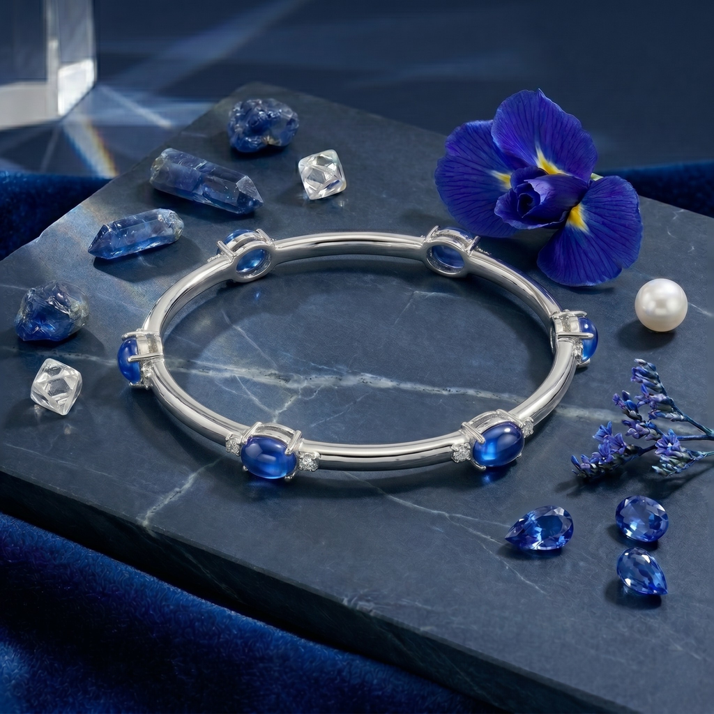 The Royal Sapphire Oval Bangle in 925 Sterling Silver