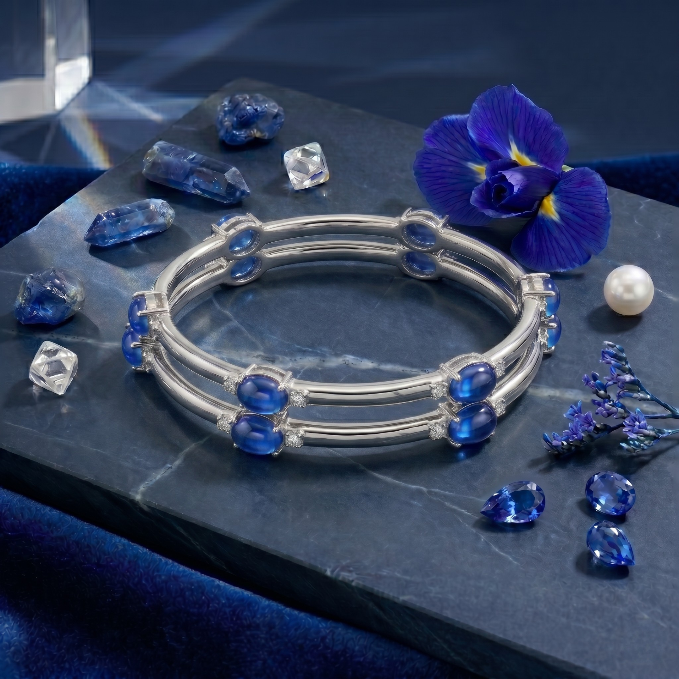 The Royal Sapphire Oval Bangle in 925 Sterling Silver