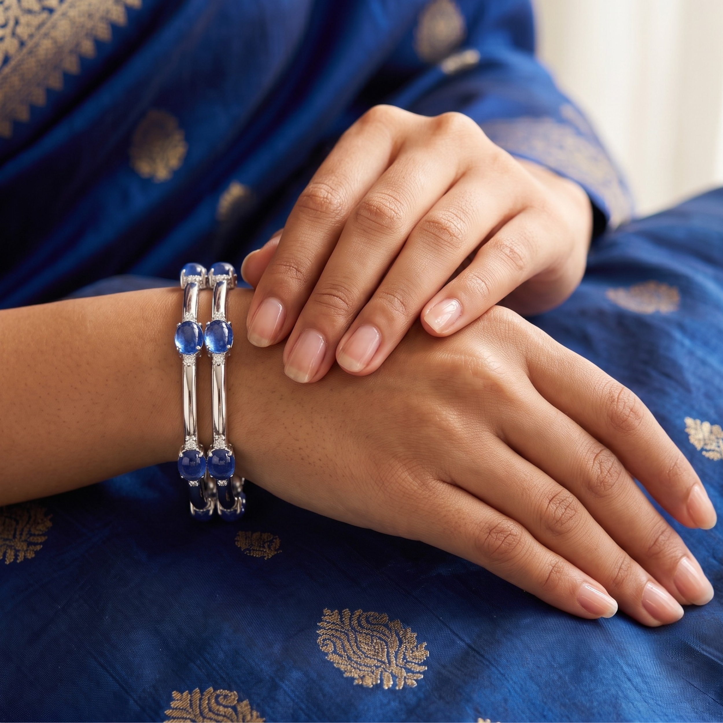 The Royal Sapphire Oval Bangle in 925 Sterling Silver