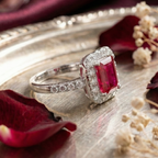 925 Sterling Silver Royal Ruby Halo Adjustable Ring