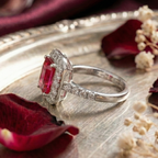 925 Sterling Silver Royal Ruby Halo Adjustable Ring