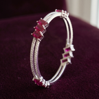 Signature Ruby Trio Baguette Bangle in 925 Sterling Silver