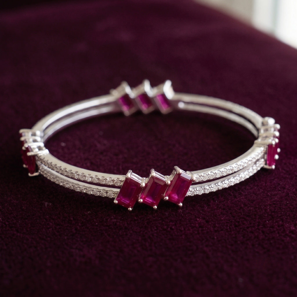 Signature Ruby Trio Baguette Bangle in 925 Sterling Silver