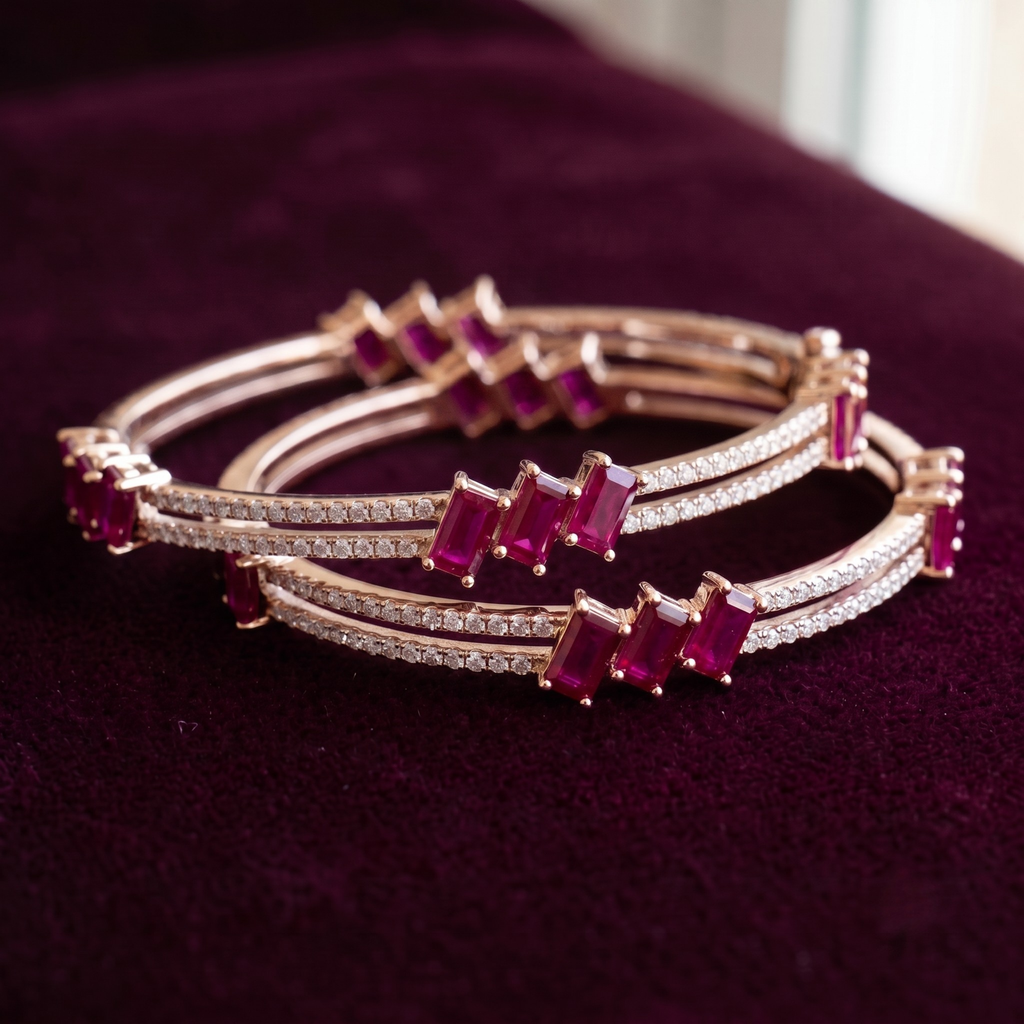 Signature Ruby Trio Baguette Bangle in 925 Sterling Silver