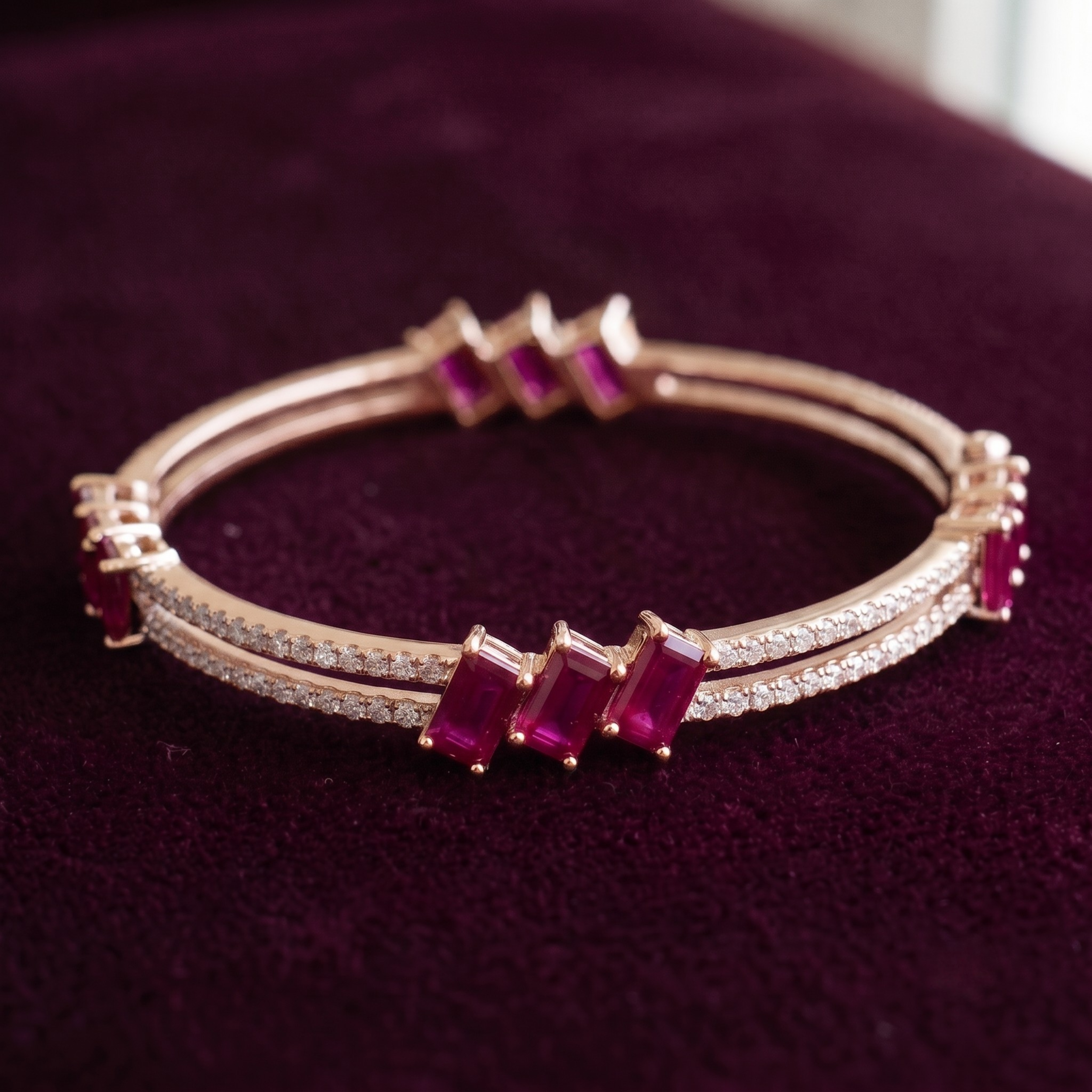 Signature Ruby Trio Baguette Bangle in 925 Sterling Silver