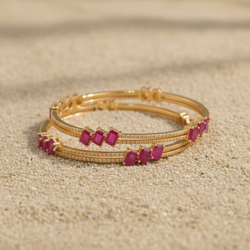 Signature Ruby Trio Baguette Bangle in 925 Sterling Silver