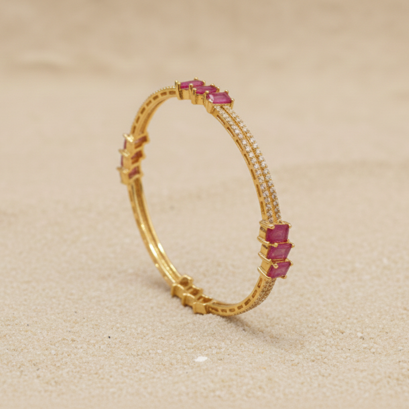 Signature Ruby Trio Baguette Bangle in 925 Sterling Silver