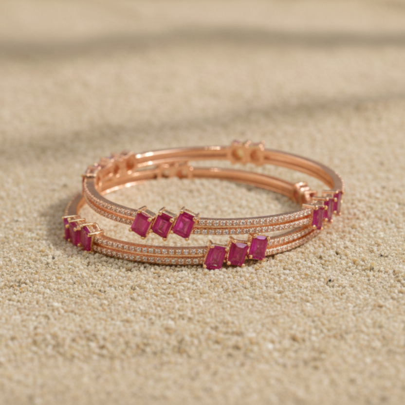 Signature Ruby Trio Baguette Bangle in 925 Sterling Silver