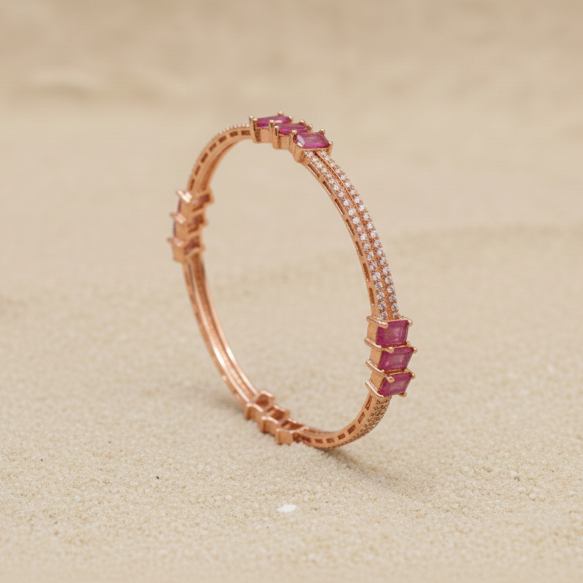 Signature Ruby Trio Baguette Bangle in 925 Sterling Silver