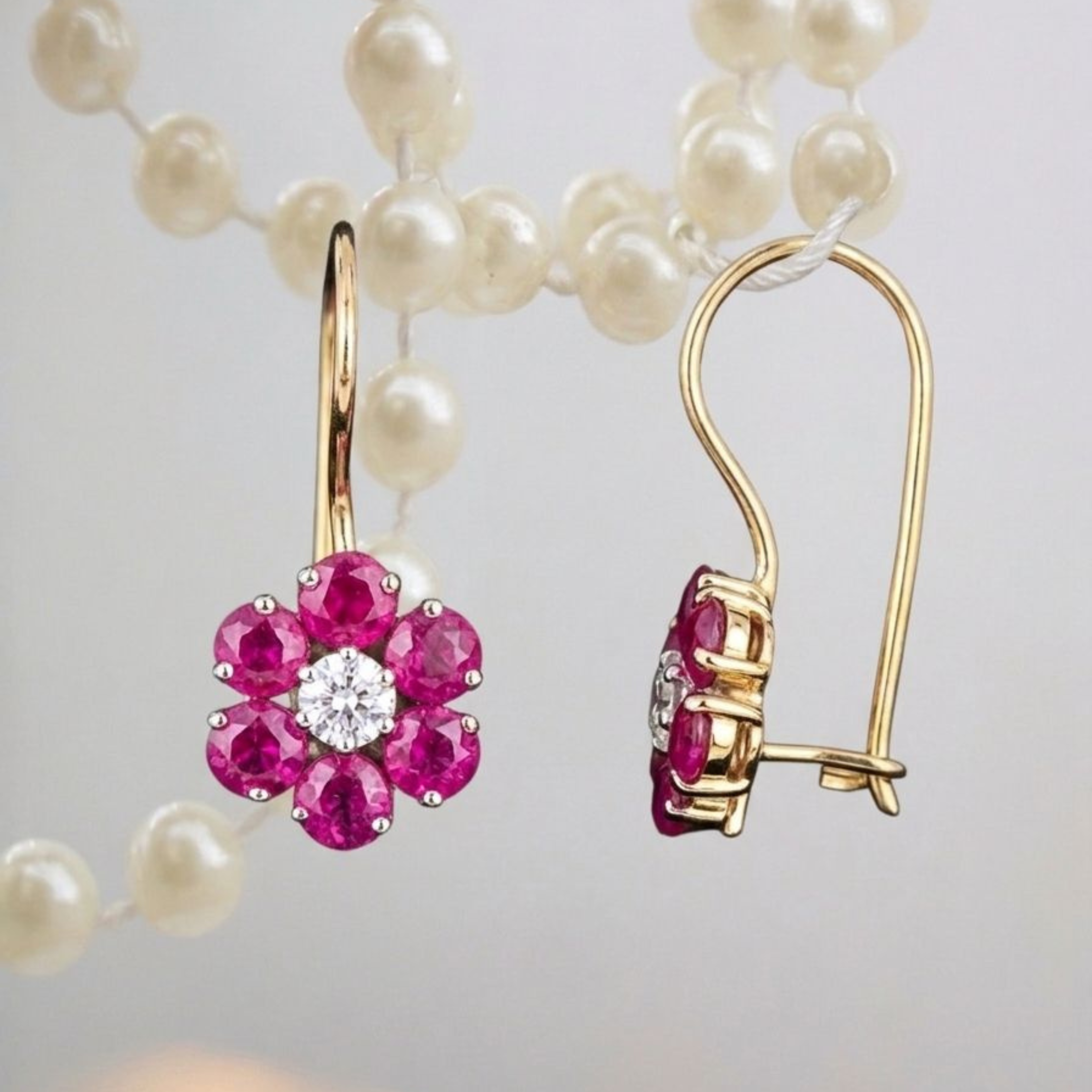Ruby Floral Drop Earrings - 925 Sterling Silver