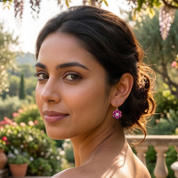 Ruby Floral Drop Earrings - 925 Sterling Silver