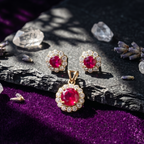 Ruby Halo Pendant Set in 925 Sterling Silver