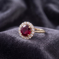 Round Cut Ruby Halo Statement Ring in 925 Sterling Silver