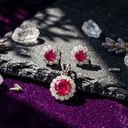 Ruby Halo Pendant Set in 925 Sterling Silver