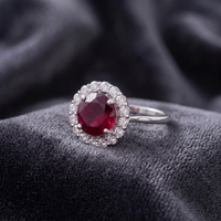 Round Cut Ruby Halo Statement Ring in 925 Sterling Silver