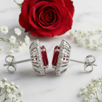 Majestic Ruby Oval Halo Studs - 925 Sterling Silver