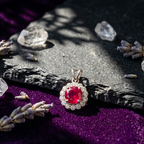 Ruby Halo Pendant Set in 925 Sterling Silver