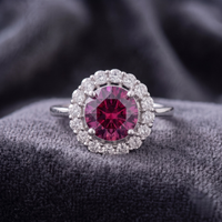Round Cut Ruby Halo Statement Ring in 925 Sterling Silver