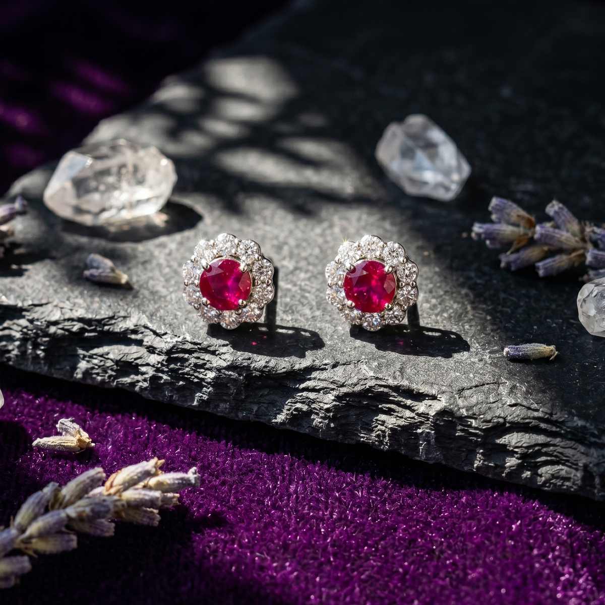 Ruby Halo Pendant Set in 925 Sterling Silver